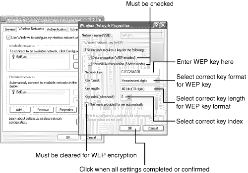 Configuring a wireless network that requires an encryption key.