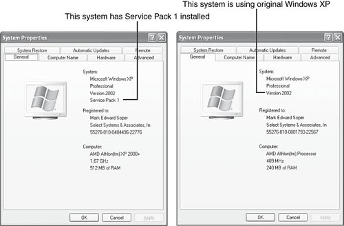 Systems running Windows XP Service Pack 1 (left) and original Windows XP (right). Use Service Pack 1 or higher with WPA.