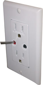 Adjusting code dials on an X10 wall outlet.