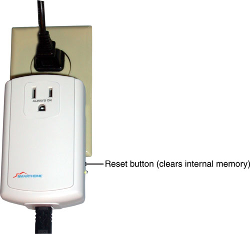 A typical USB interface to X10 after being connected to an AC wall outlet.