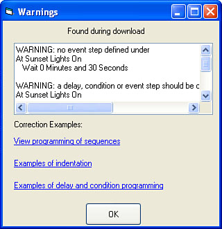 The Warnings dialog indicates problems with your action.