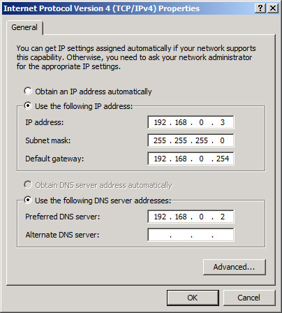 FIGURE 14.2. IP address, subnet mask, gateway, and DNS server entries.