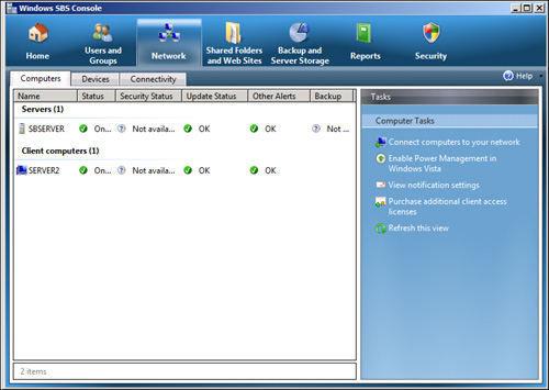 FIGURE 14.9. Server Manager console on SBS 2008.