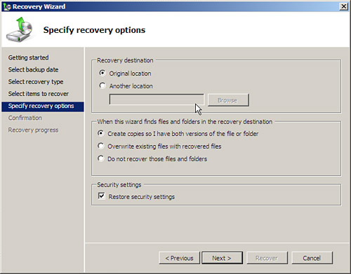 FIGURE 18.15. Specify recovery options.
