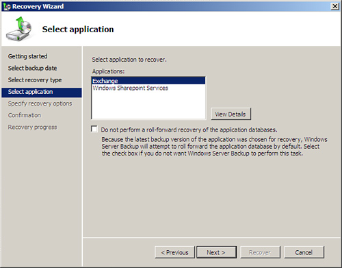 FIGURE 18.16. Select application to be recovered.