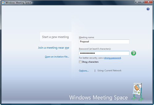FIGURE 19.3. Name the meeting, set a password, and press the green button to begin the meeting.