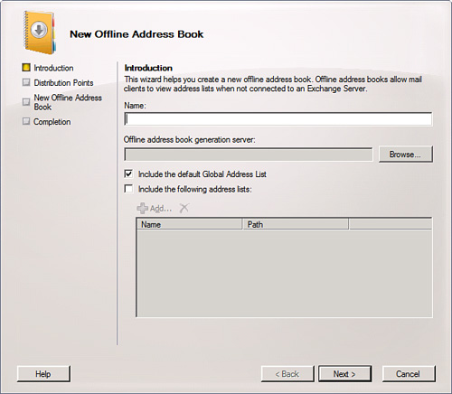 The creation of an Offline Address Book (OAB).