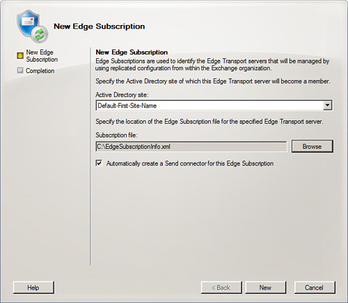 Establishing the Edge Subscription on the Hub Transport server.