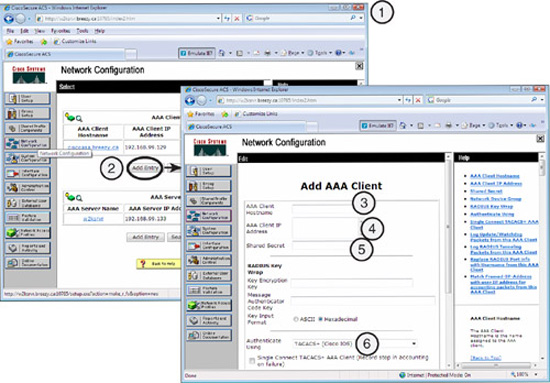 Adding an AAA client in Cisco Secure ACS.