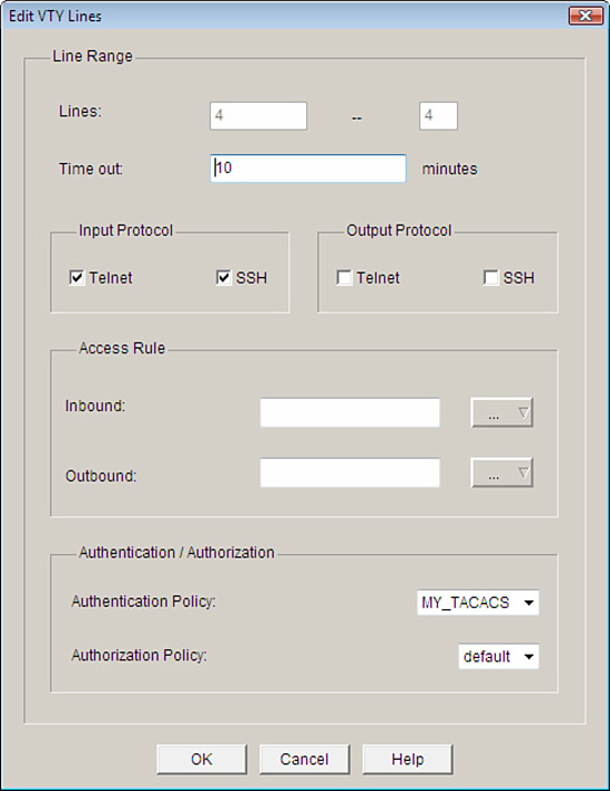 Edit VTY lines in the Cisco SDM.