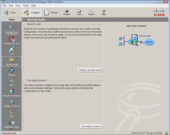 The Cisco SDM Security Audit homepage.