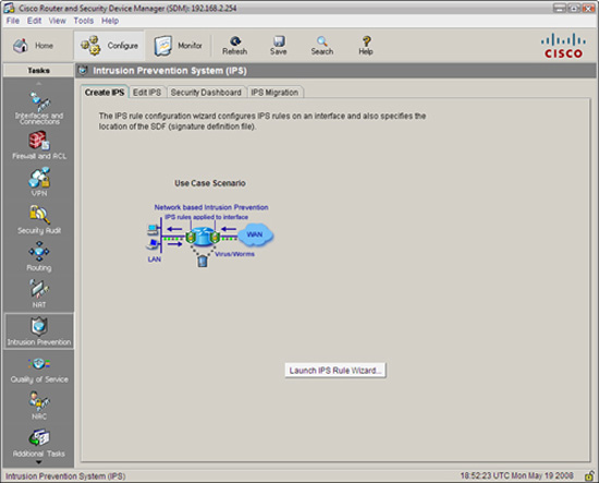 Cisco SDM Create IPS Wizard.