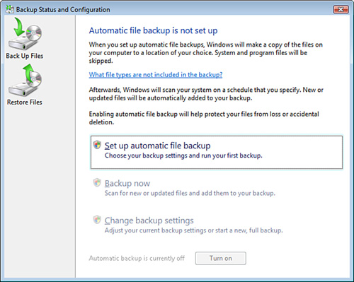 Use Windows Backup (in Windows Vista) to back up your valuable data files.