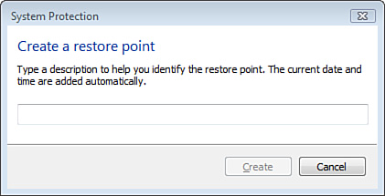 Creating a restore point in Windows Vista.