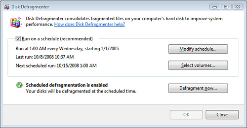 Using Disk Defragmenter in Windows Vista.