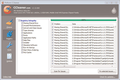 Cleaning the Windows Registry with CCleaner.