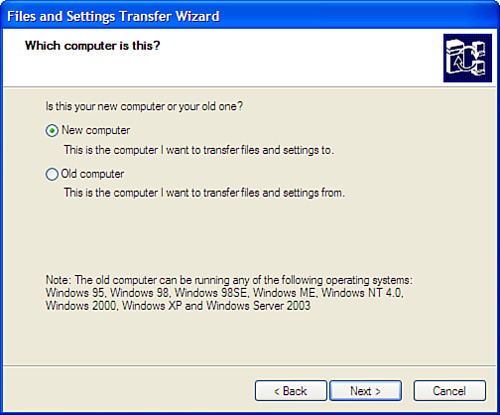 Restoring files and settings on a Windows XP PC.