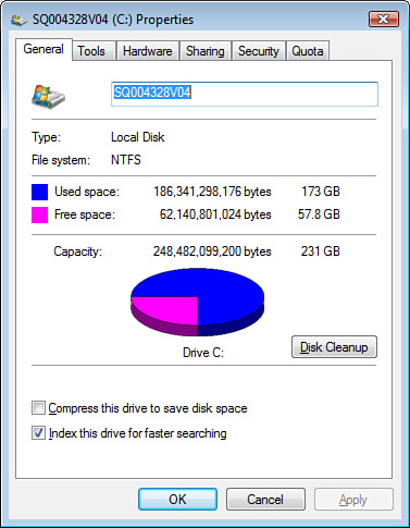 Viewing detailed disk capacity in Windows Vista.