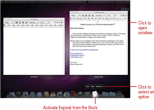 Activate an application window from the Dock.