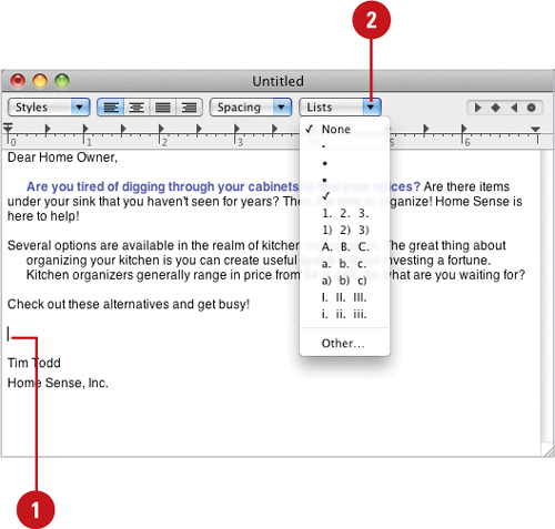 Create a Numbered or Bulleted List