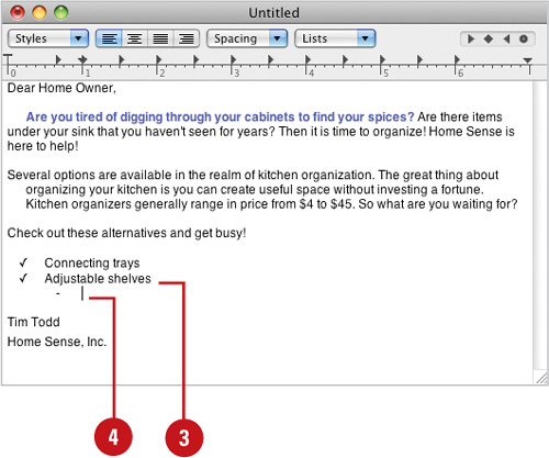 Create a Numbered or Bulleted List