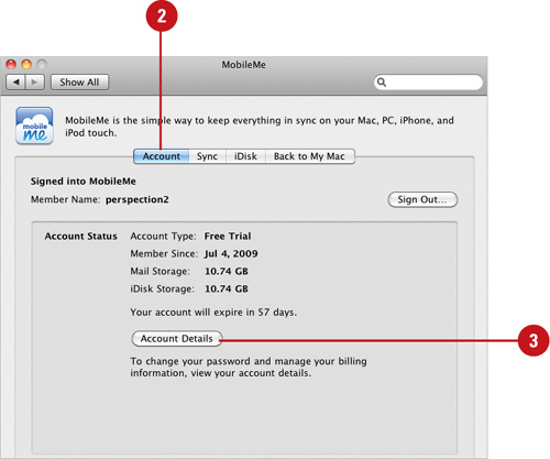 View MobileMe Account Preferences