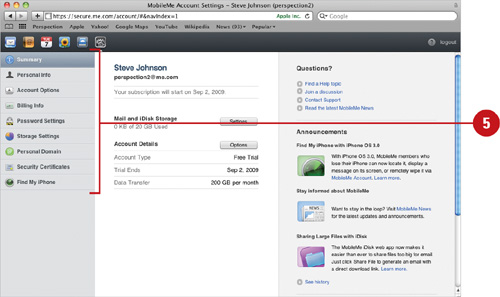 View MobileMe Account Preferences