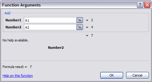 Use the Function Arguments dialog to enter your arguments.