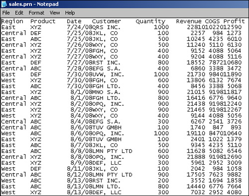 This file is space delimited or fixed width. Because you must specify the exact length of each field in the file, opening this file is fairly involved.