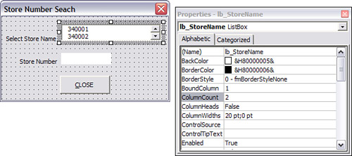 Setting the list box properties creates a two-column list box that appears to be a single column of data.