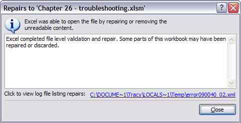 Excel will let you know if it has succeeded in repairing the file.