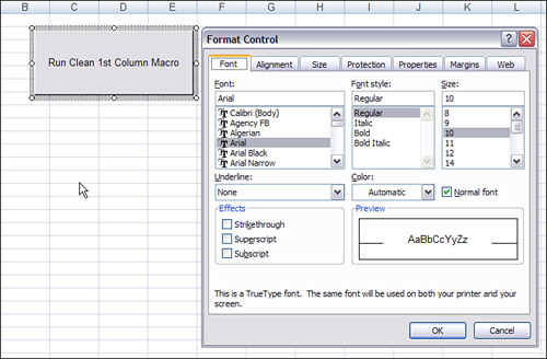 The dots selection border leads to the full version of the Format Control dialog.