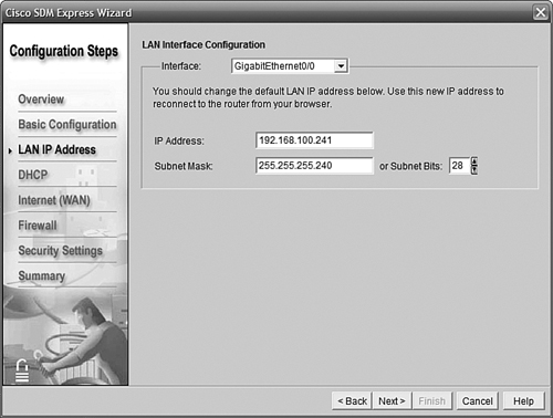 IP address and mask setting for interface Gi0/0.