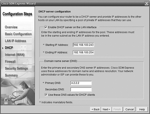 Configuring the DHCP server.