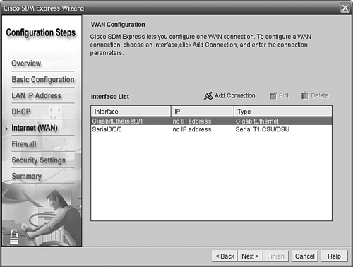 Choosing the WAN interface.