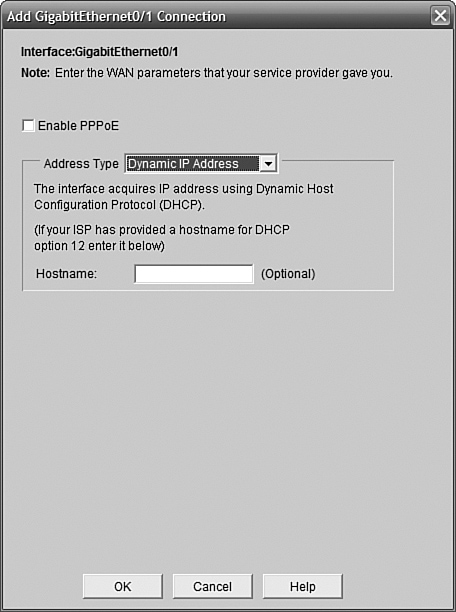 Choosing the WAN interface addressing method.