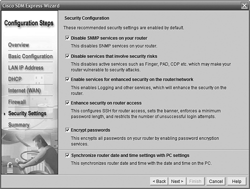 Enabling automatic security configuration in SDM Express.