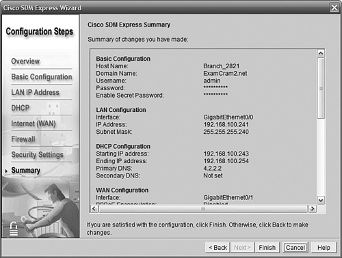 Cisco SDM Express Summary.