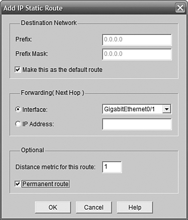 Enabling the default route in SDM.