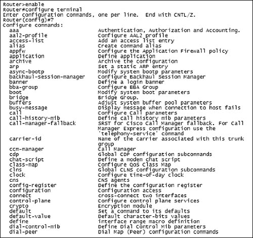 Partial Global Configuration command display.