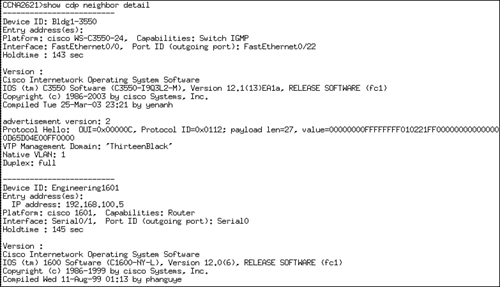 show cdp neighbors detail or show cdp entry* output.