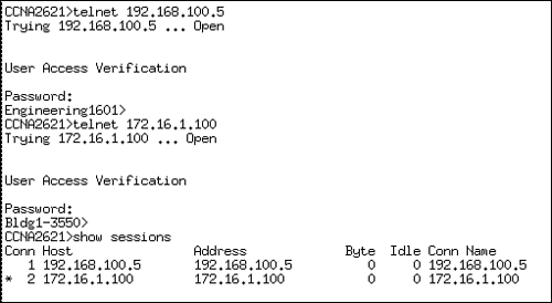 Multiple Telnet session example.