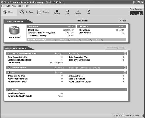 Cisco Router and Security Device Manager (SDM): Home.