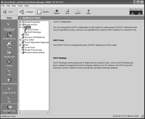 Configure, Additional Tasks, DHCP.