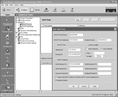 Add DHCP Pool window.