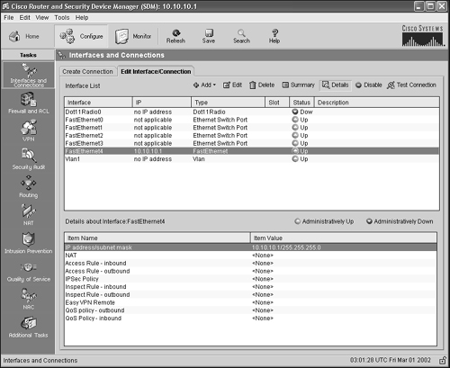 Configure, Interfaces and Connections, Edit Interface/Connection.