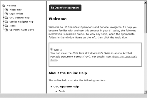 OV Operations and Service Navigator Documentation is available online via a user-friendly web-based view.Java interfaceproblem solvingOVO (OpenView Operations)operatorsJava interface, problem solvingoperators (OVO)Java interfaceproblem solvingtroubleshootingproblem solvingMotif and Java interfaces