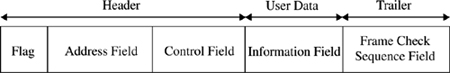 Fields in a typical packet of data.