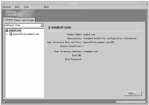 Netscape Director Services console.