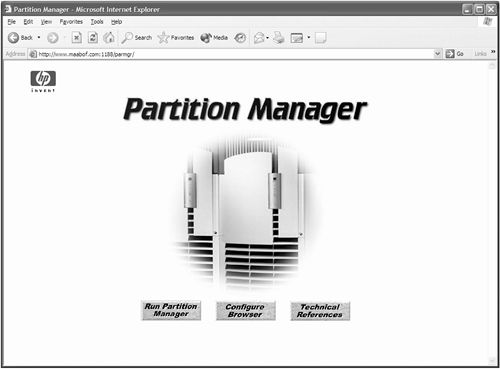 Partition Manager's default Web page.